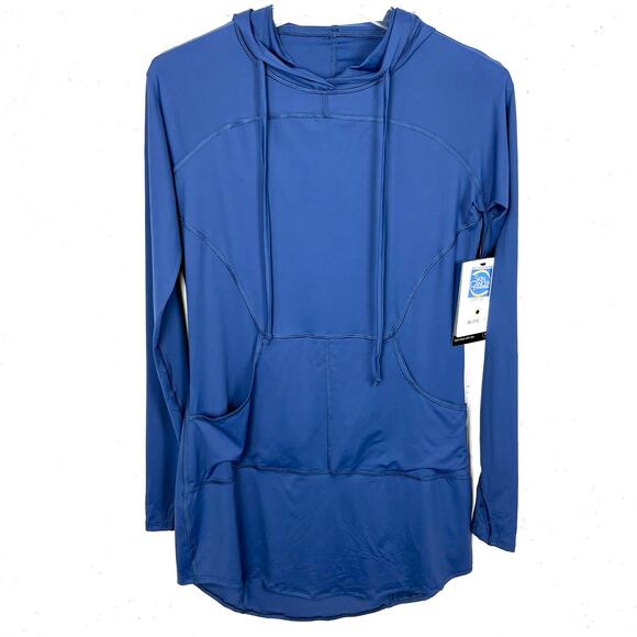 BLOQUV Womens Hoodie Dress Long Sleeve UPF 50+ Swim Dress Cover Up Navy Small - Picture 3 of 16